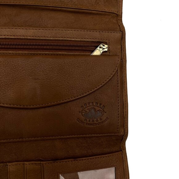 Boulder Ridge Brown Leather Folding Crossbody Bag Wallet Purse Handbag - Picture 4 of 5